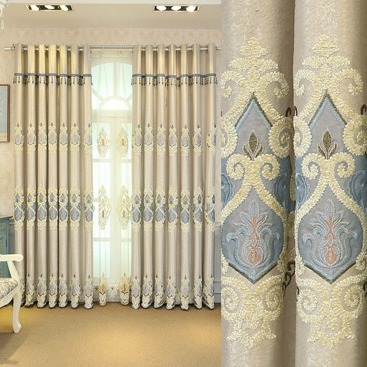 Crown Embroidery Cloth Mesh Curtains Living Room Bedroom Simple